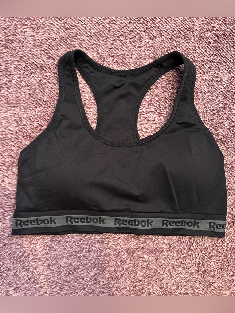 Reebok Black Sports Bra with Gray Logo Band